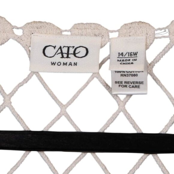Cato Crochet Open Knit Fringe Cardigan 14 16W Womens 100% Cotton Off White Boho - Picture 4 of 5